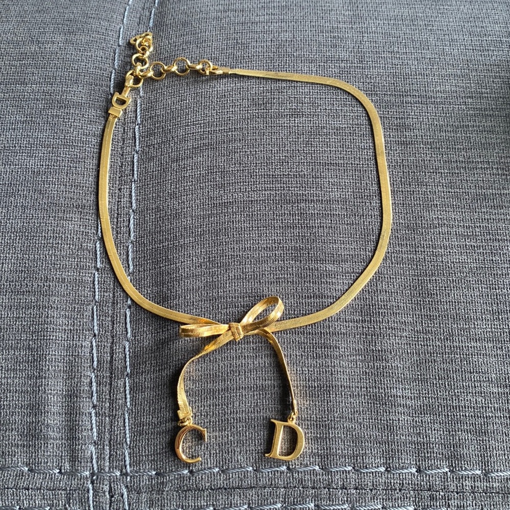 Christian Dior Golden Ribbon Choker Necklace